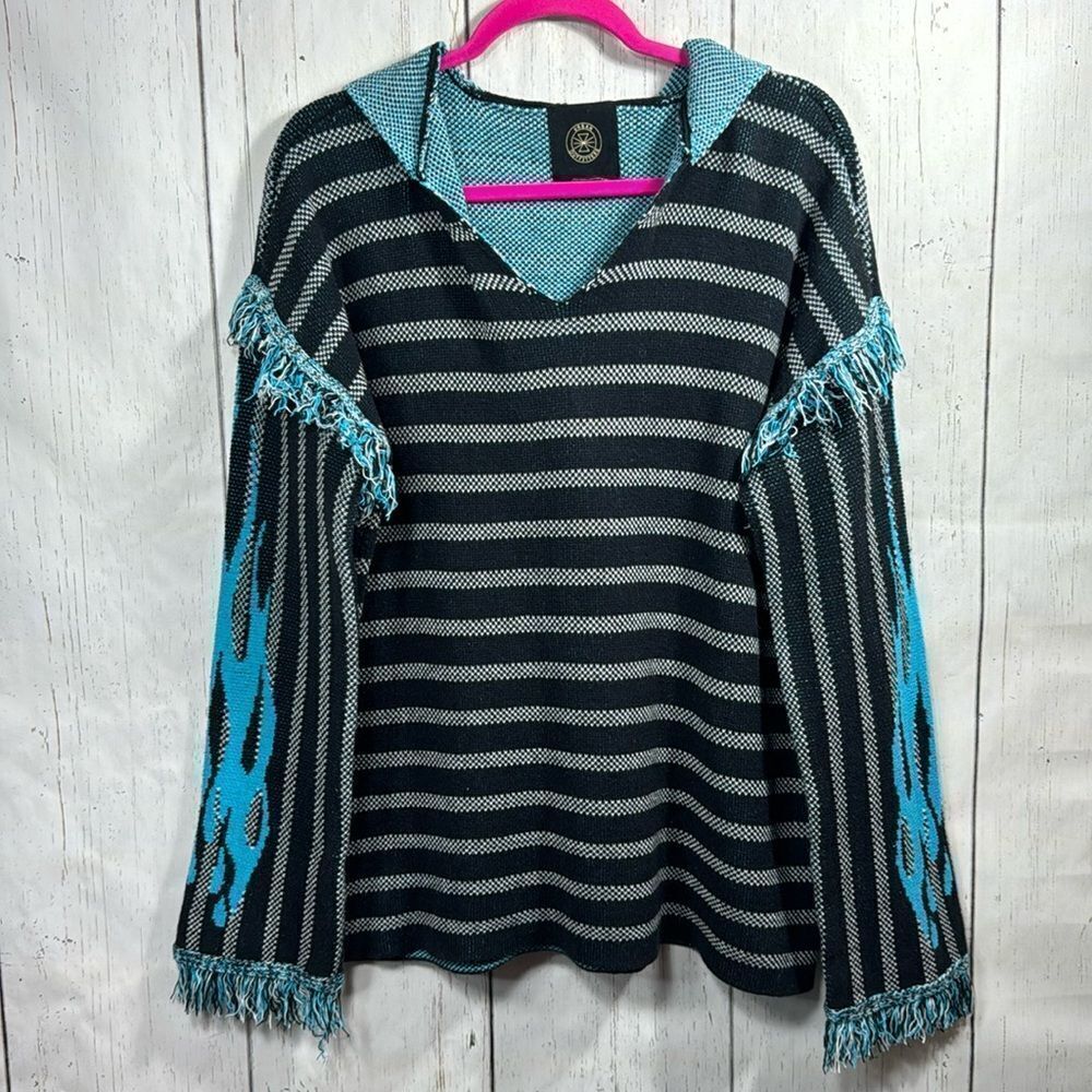 Urban Outfitters Baja Hoodie Pullover Sweater Striped Fringe Boho Size S Hippie